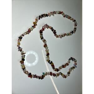 Multi Color Stone Necklace Assorted Gems Chip Long Chakra Energy 17 1/2
